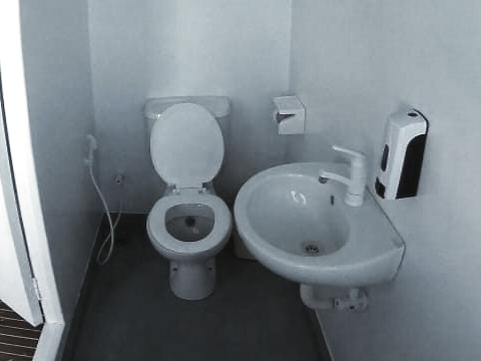 Private toilet and washbasin in a cabin aboard SY Mermaid