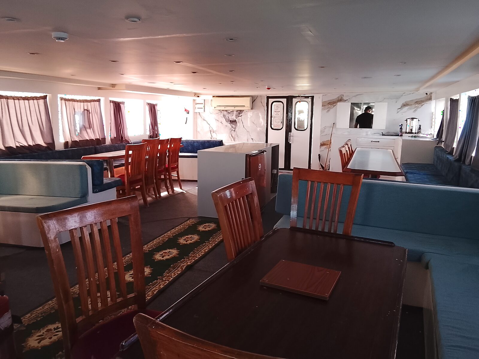 Air-conditioned saloon aboard SY Mermaid